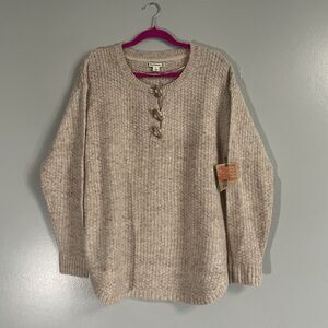 Women’s NEW Ruff Hewn Sweater Tan Speckled With Toggles Large Long Sleeve